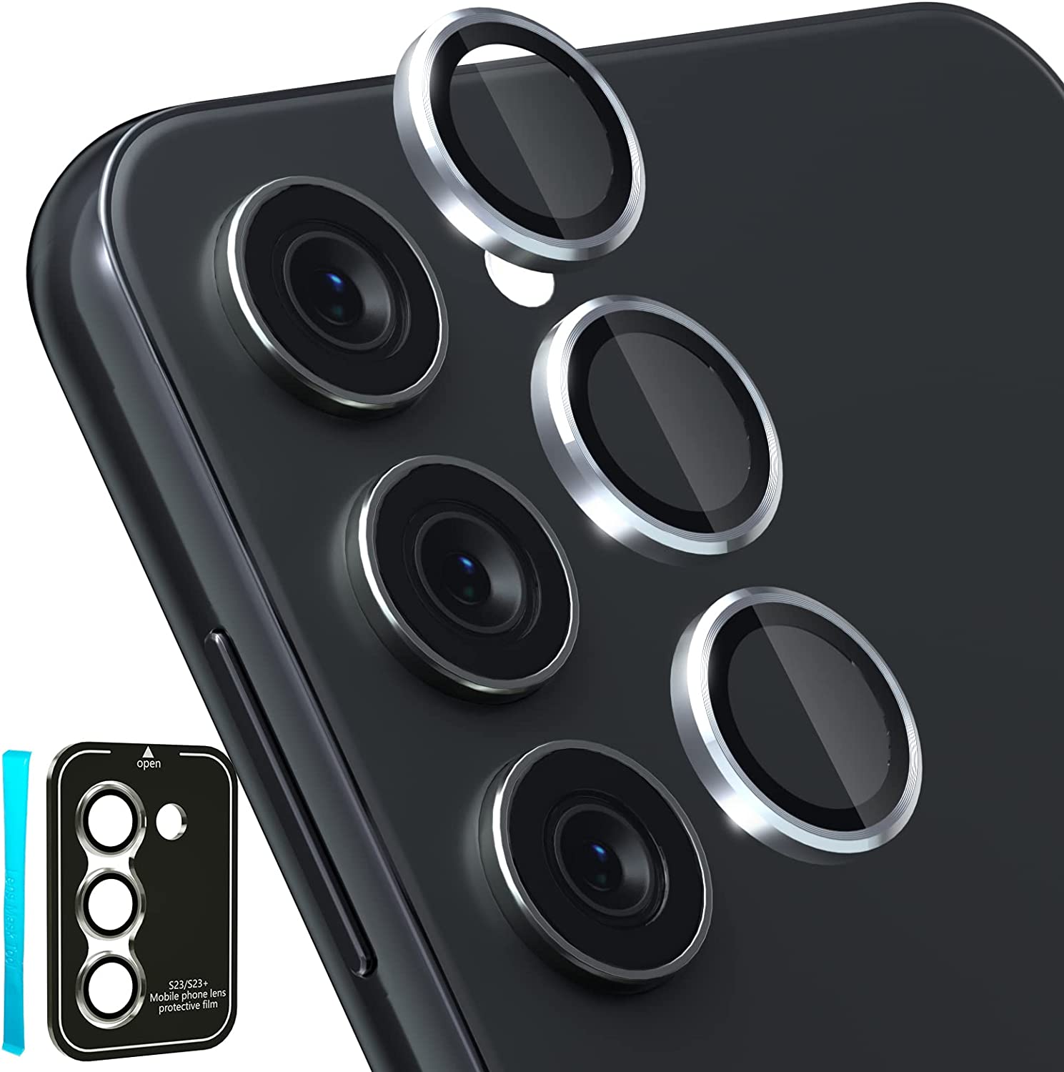 CloudValley [3 Pcs for Samsung Galaxy S23 / S23 Plus Camera Lens Protector, 9H Tempered Glass + Aluminum Alloy Metal Individual Lens Screen Protective Ring for S23 / S23+ 5G 2023, Purple