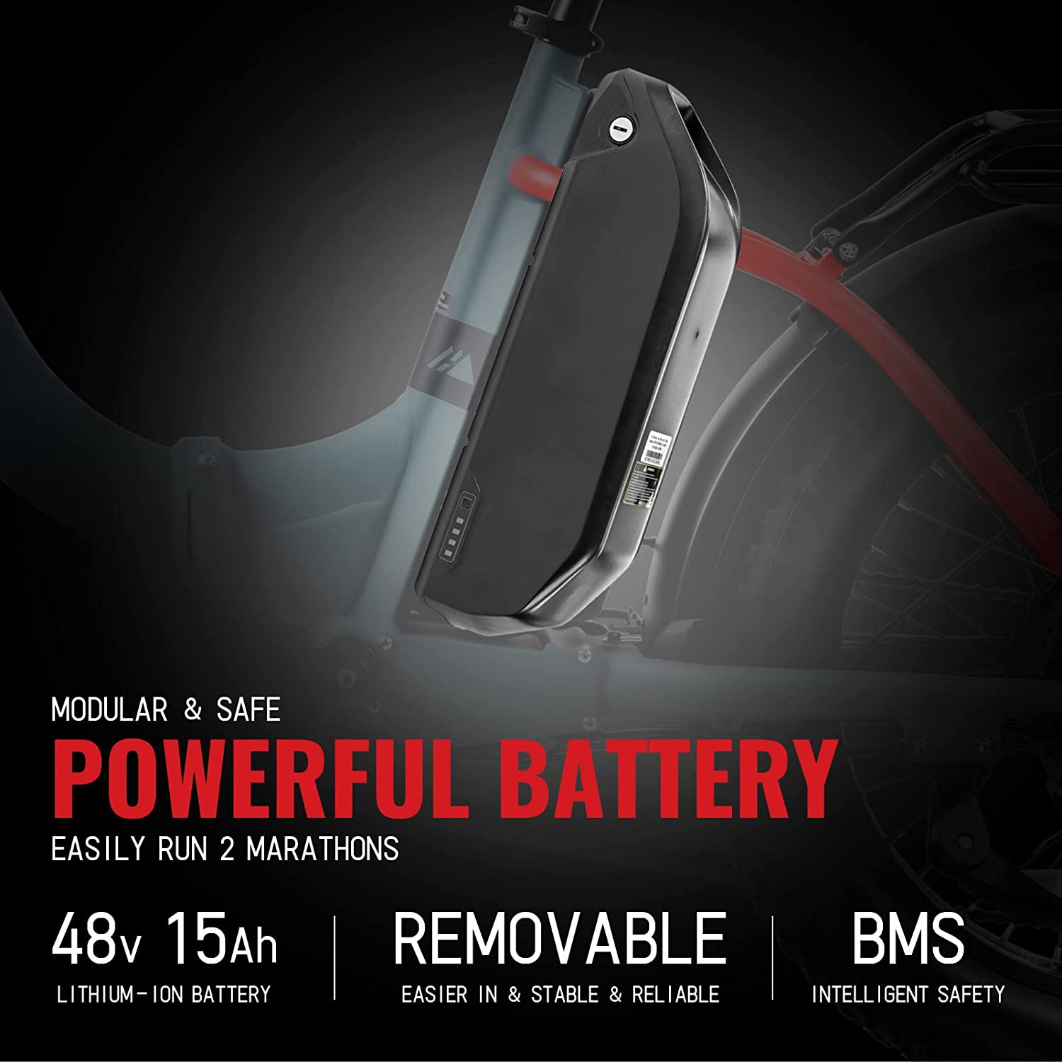 Hipeak Bona Electric Bike for Adults， Ebike 750W/48V/15Ah， 20&#34; x 4.0 Fat Tire Electric Bike Folding with Removable Battery， Step-Over Folding Adult Electric Bicycles Dual Shock Absorber