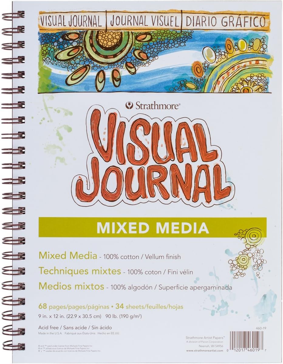 Strathmore 460-19 500 Series Visual Mixed Media Journal, Vellum, 9"x12", White, 34 Sheets