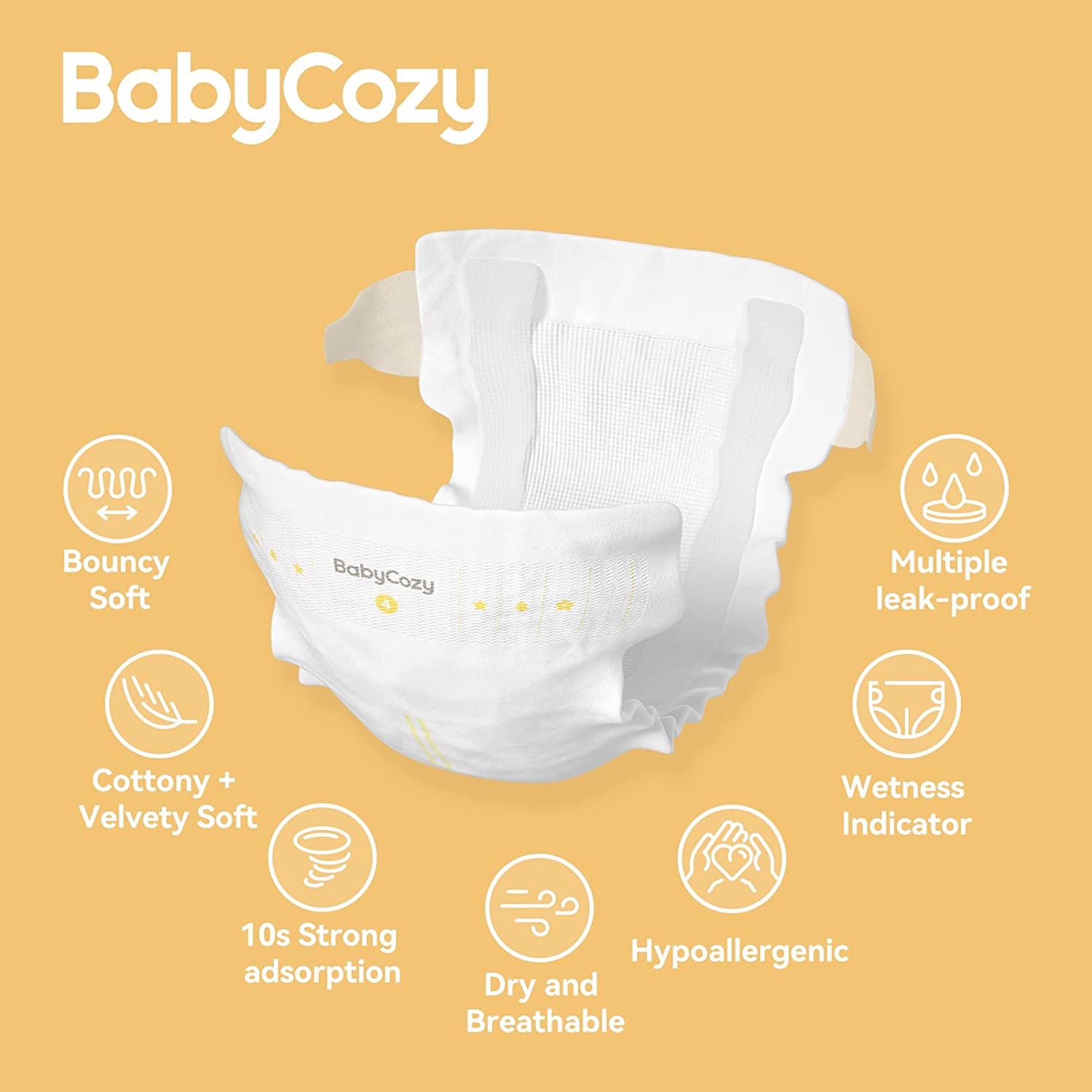 Baby Diapers Size 4(22~37lb),56 Count Babycozy Bouncy Soft Diapers Dry Disposable, 10s Strong Absorption Diapers with Leak Proof System, Hypoallergenic Diapers to Protect Sensitive Baby Skin