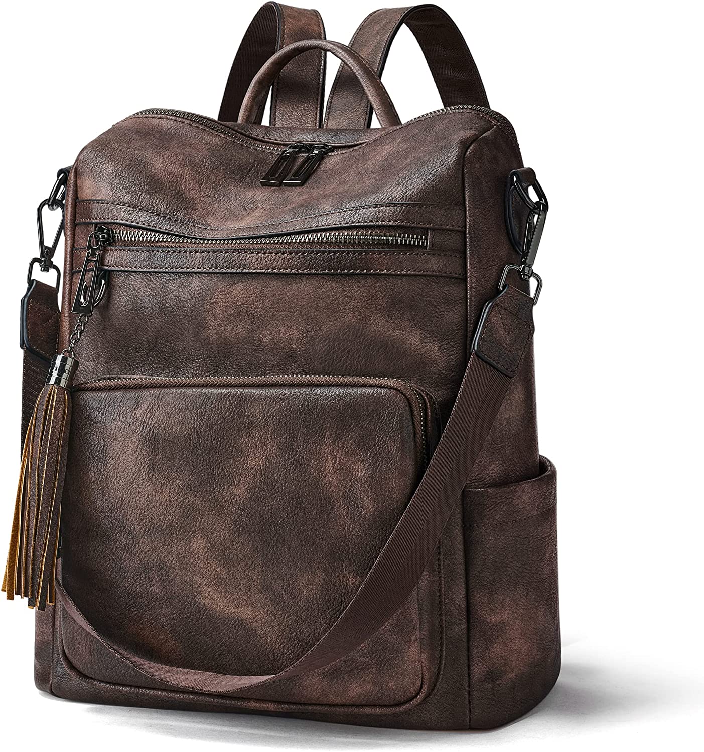 OPAGE Leather Backpack Purse for Women Fashion Tassel Ladies Shoulder Bags Designer Large Backpack Travel Bag