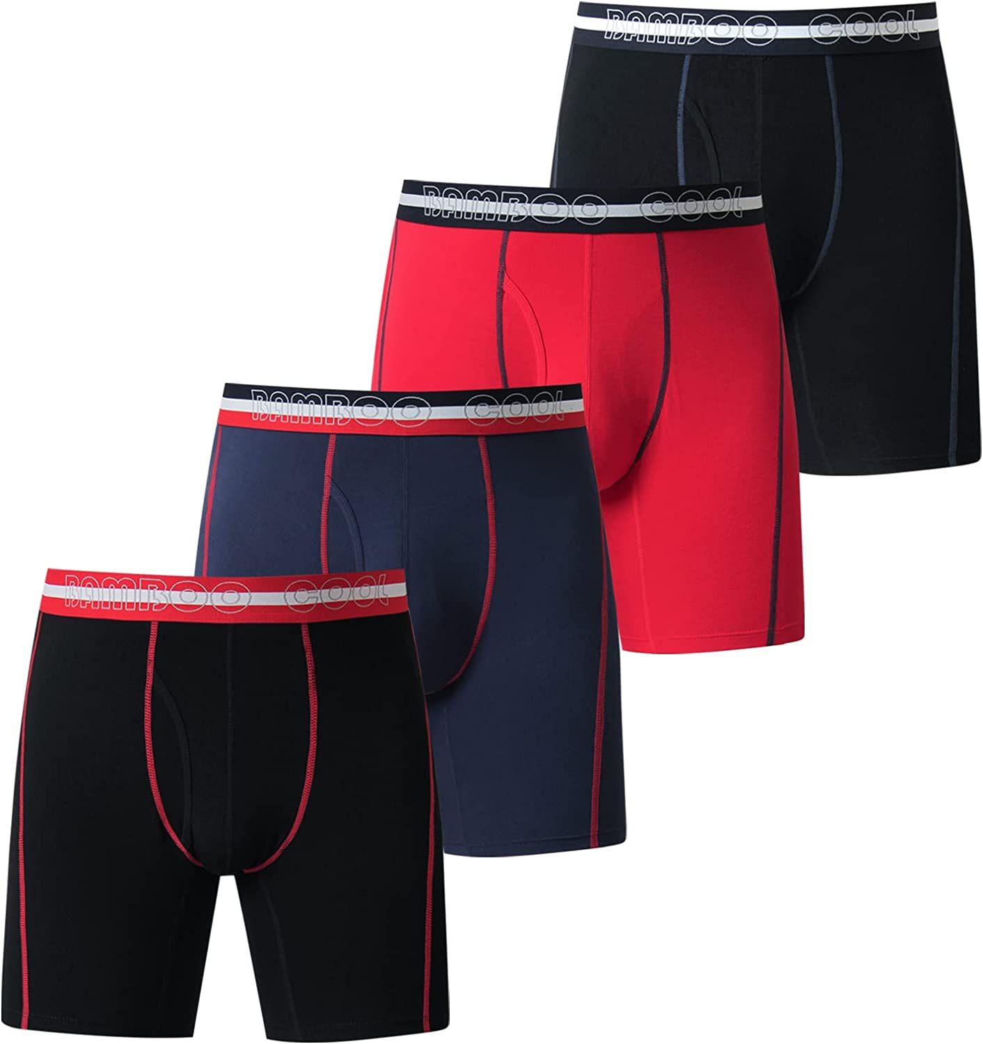 BAMBOO COOL Man Underwear No-Ride-Up Men's Boxer Briefs Anti-Chafing Bamboo Viscose Trunks Moisture-wicking Boxers 4 Pack