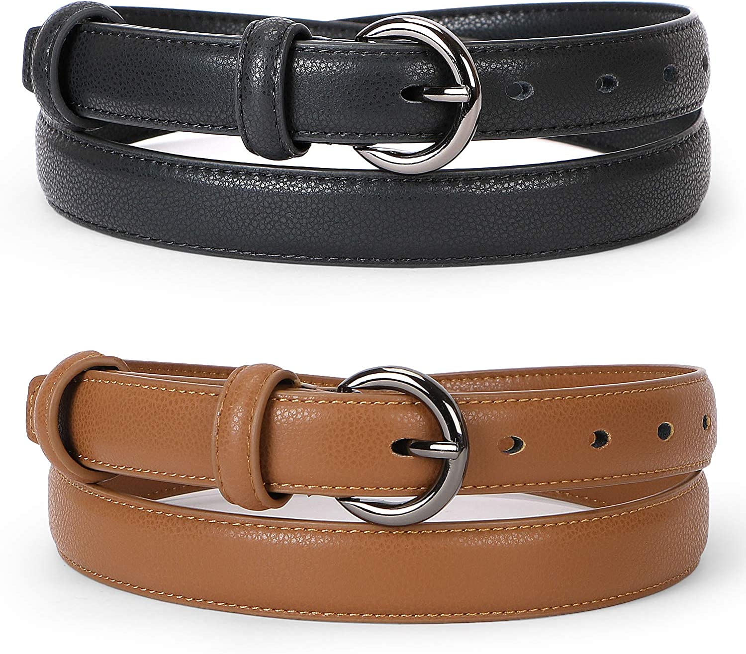 WERFORU 2 Pack Women Leather Belt Waist Skinny Dress Belts Solid Pin Buckle Belt for Jeans Pants