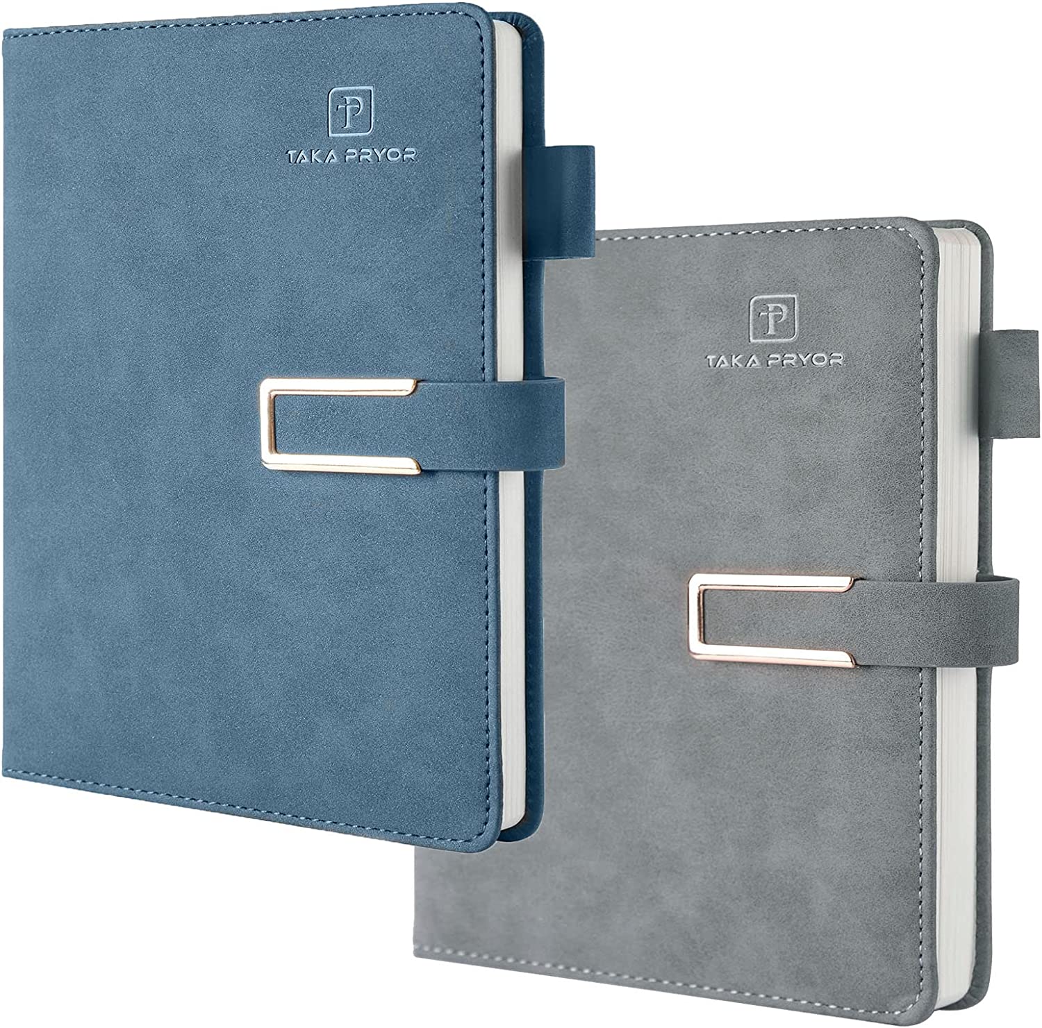 TAKA PRYOR 2-Pack Ruled Journal Notebook Bulk,Hardcover Magnetic Clasp Cover,with Pen Loop，Medium 5.7 x 8.3 inches, 120 GSM Thick Paper, Gifts (Lined Blue Gray)