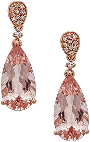 Gin & Grace 14K Rose Gold Genuine Morganite Earrings with Diamonds for women | Ethically, authentically & organically sourced (Pear-cut) shaped Morganite hand-crafted jewelry for her | Morganite Earri