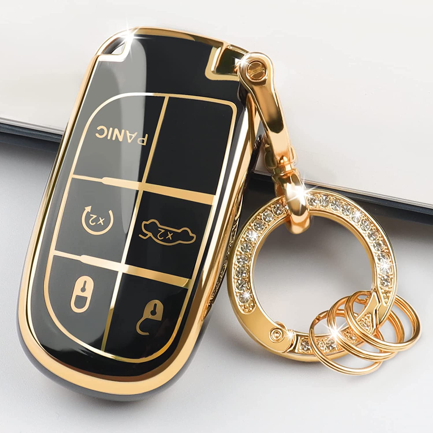 GERZEN Key Fob Cover Case with Keychain for Dodge Challenger, Durango, Charger, Jeep Renegade and Compass