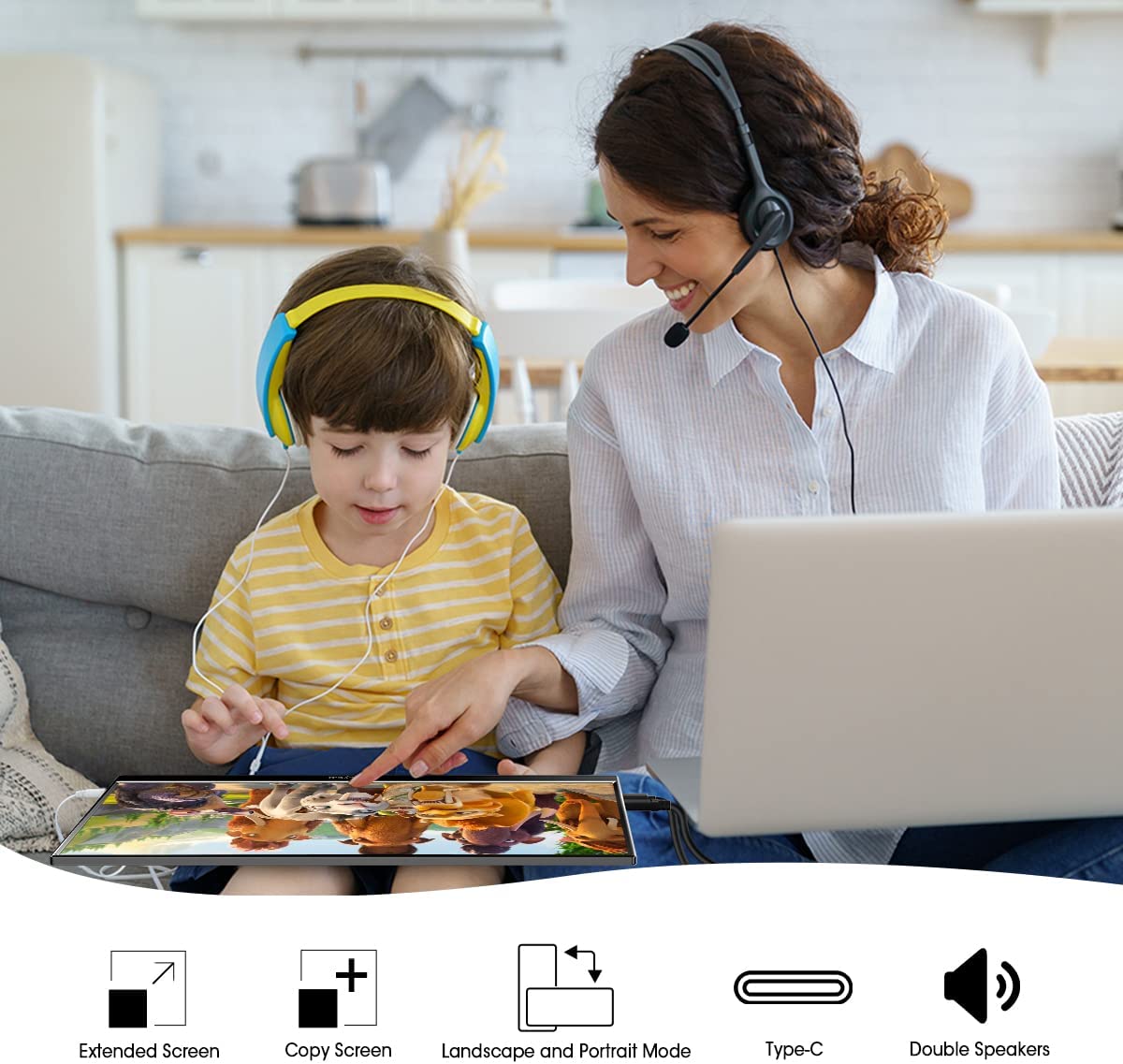 Fancyear Portable Monitor 15.6" 1080P FHD IPS Portable Laptop Monitor with Dual Full-Function USB Type-C & HDMI, External Monitor for Laptop, Desktop, Phones, PS4, Xbox, Switch