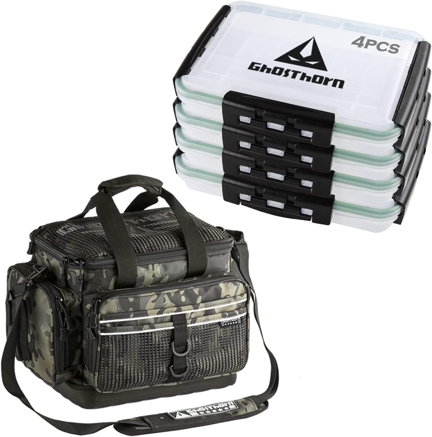 Ghosthorn Fishing Tackle Box, Waterproof 3600 and 3700 Tackle Trays, Plastic Tackle Box Organizer with Removable Dividers Storage Lure Box for Lures 1 and 4 Pack