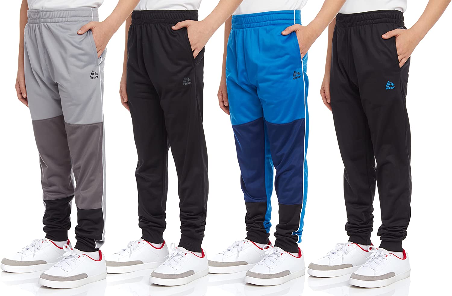 RBX Boys’ Sweatpants – 4 Pack Active Tricot Warm-Up Jogger Track Pants (Size: 4-20)