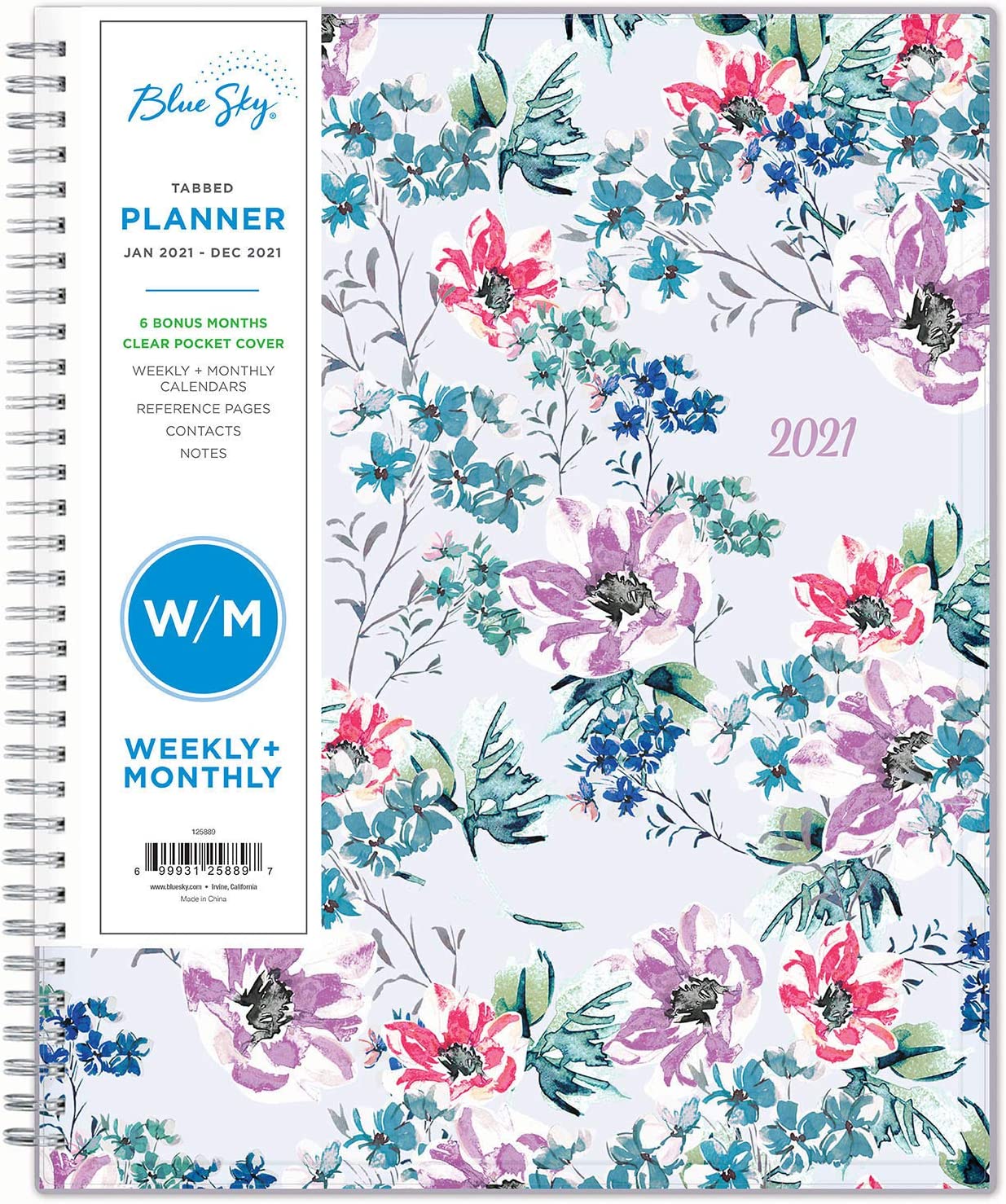 Blue Sky 2021 Weekly & Monthly Planner, Flexible Cover, Twin-Wire Binding, 8.5" x 11", Laila (125889)