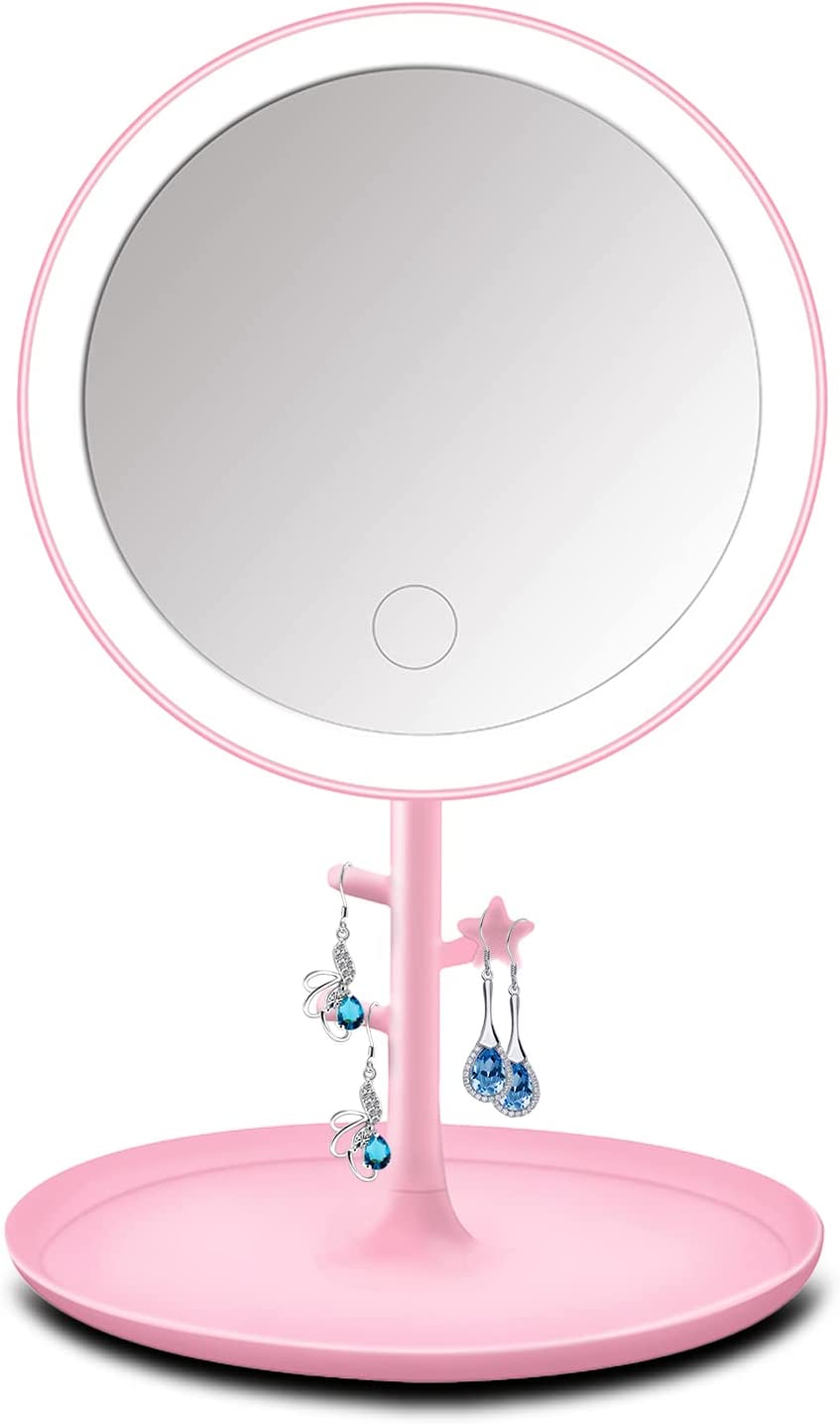 OUOYYO Travel Mirror Touch Screen Lighted Makeup Mirror with 25 LEDs Dimmable Brightness 3 Modes Portable Ultra Thin Compact Vanity Mirror for Girl Women (White)
