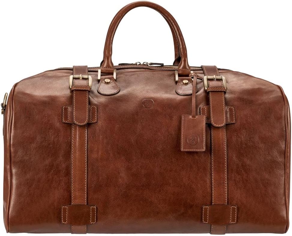 Maxwell Scott | Mens Luxury Leather Large Duffle Bag | The FleroL | Handmade In Italy | Chestnut Tan Brown