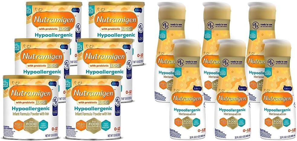 Enfamil Nutramigen Infant Formula, 12.6 Oz (Pack of 6) & Nutramigen Infant Formula, Hypoallergenic and Lactose Free Formula, Fast Relief from Severe Crying and Colic, 32 Fl Oz, Pack of 6