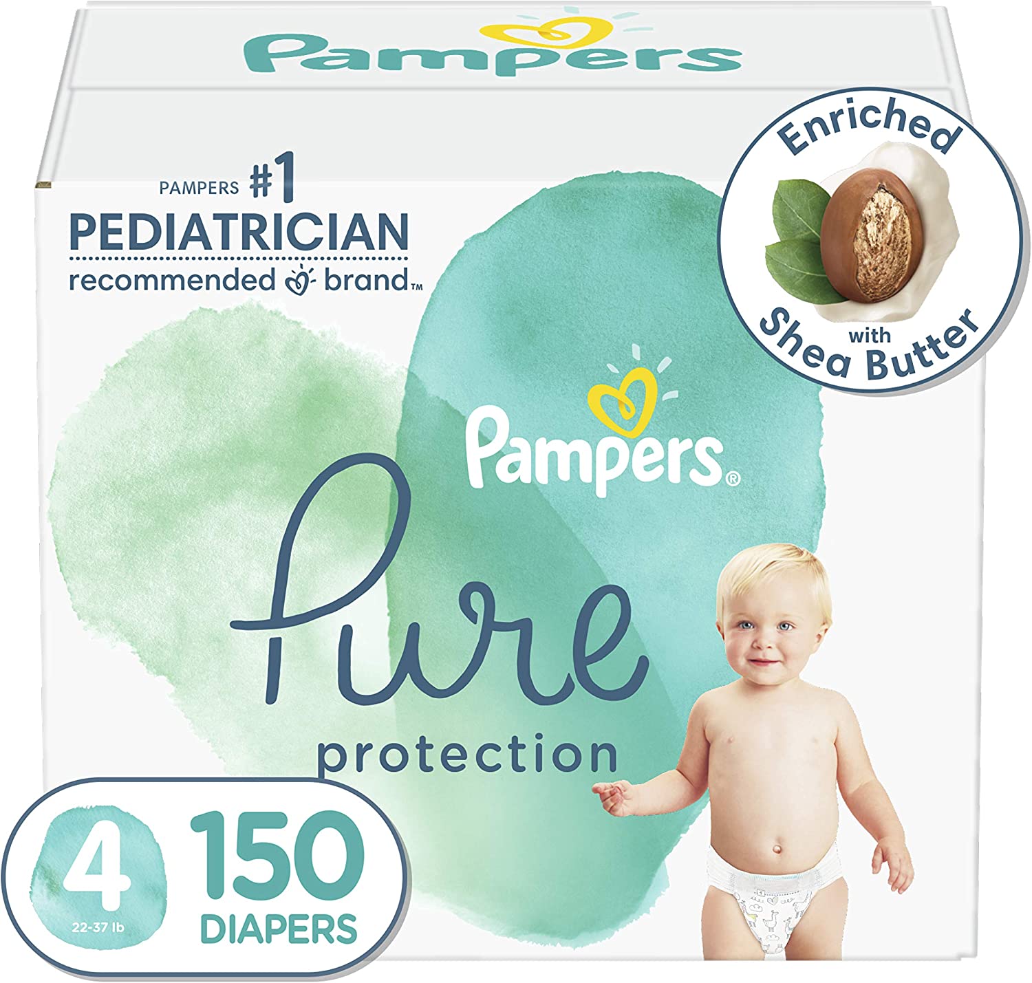 Diapers Size 4, 150 Count - Pampers Pure Protection Disposable Baby Diapers, Hypoallergenic and Unscented Protection (Packaging & Prints May Vary)