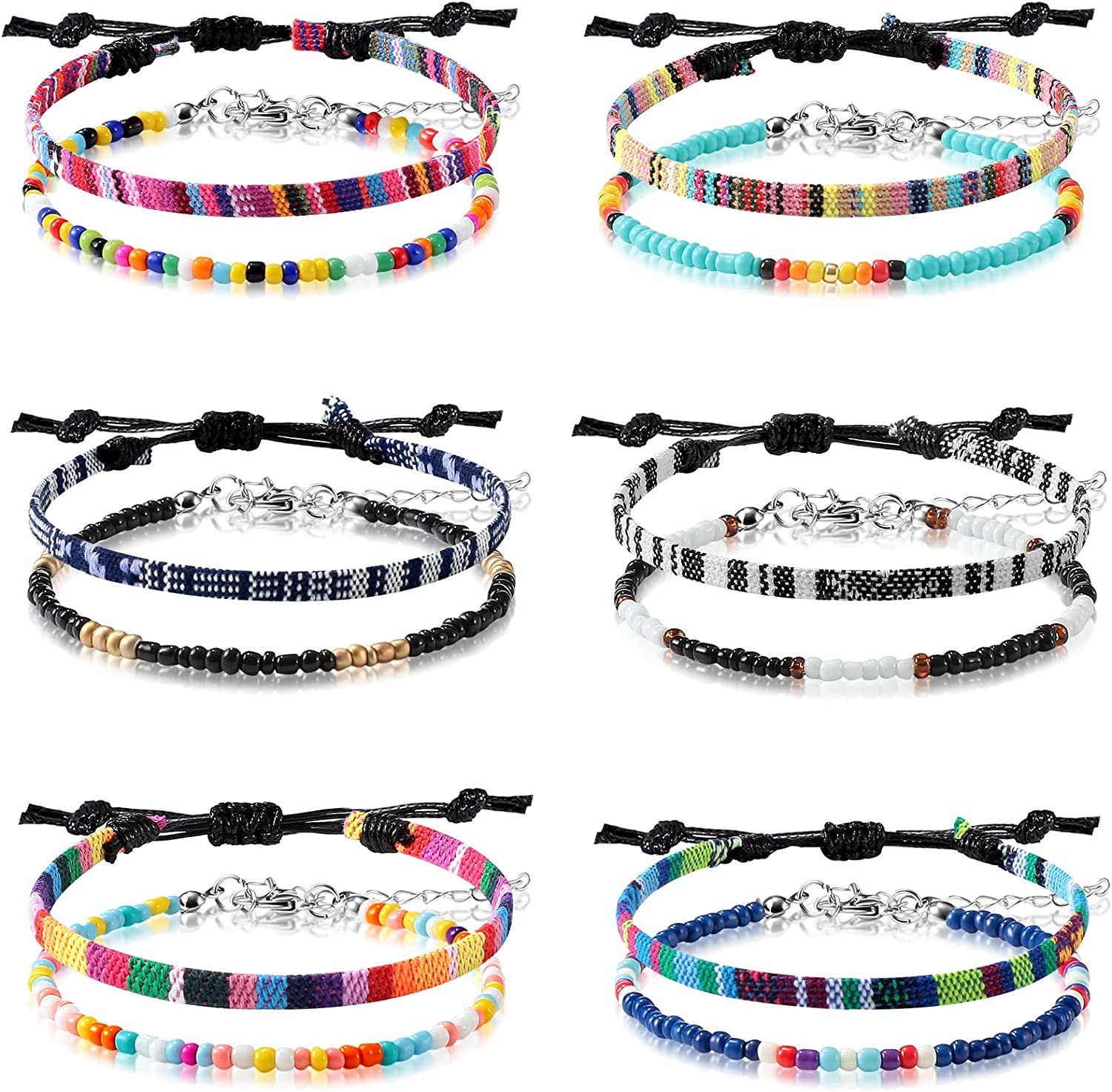 6 Pieces Ankle Bracelet Adjustable Boho Surfer Anklet Bracelet Thin Rope Unisex Handmade Beach Anklet Boho Colorful Ankle Bracelet Bohemia Anklet Chain Jewelry Festival Accessories