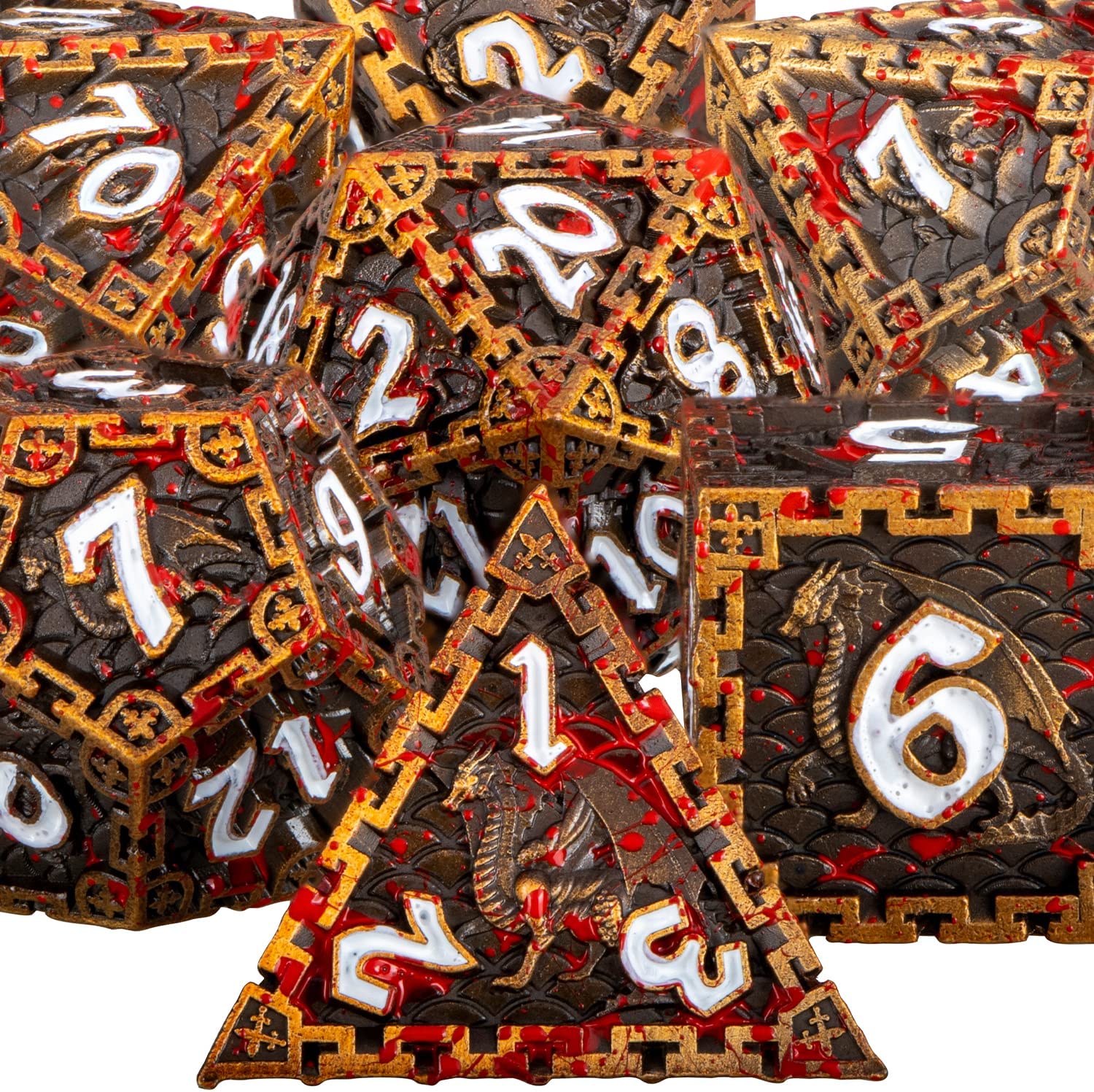 7PCS DND Metal Dice Set ARUOHHA Polyhedral Dice Set with Gift Box Large D&D Dice for Dungeons and Dragons MTG Pathfinder RPG Roll Playing Dice 6 Sided D and D Dice D20 D12 D10 D8 D6 D4