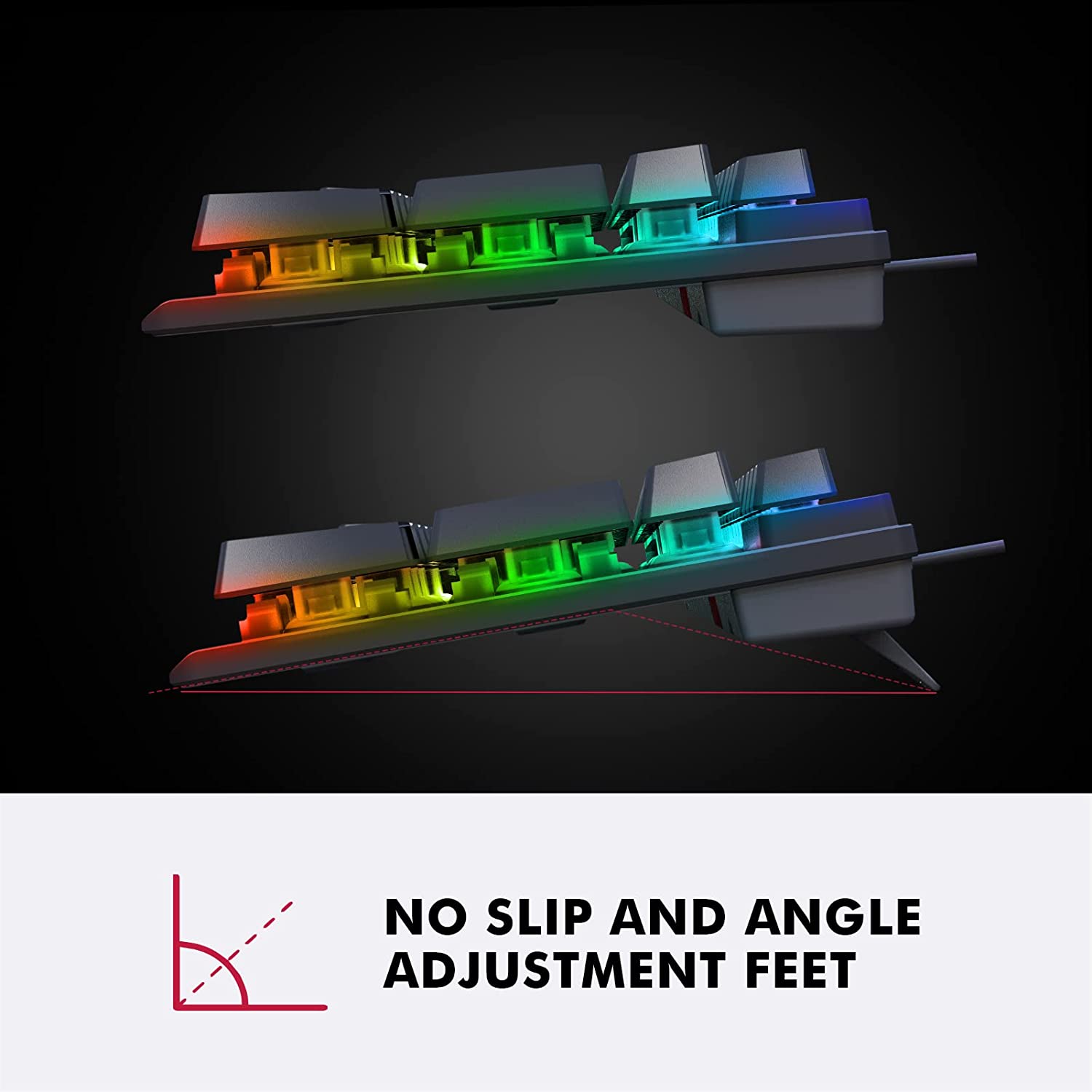 NPET K10 Gaming Keyboard USB Wired Floating Keyboard, Quiet Ergonomic Water-Resistant Mechanical Feeling Keyboard, Ultra-Slim Rainbow LED Backlit Keyboard for Desktop, Computer, PC