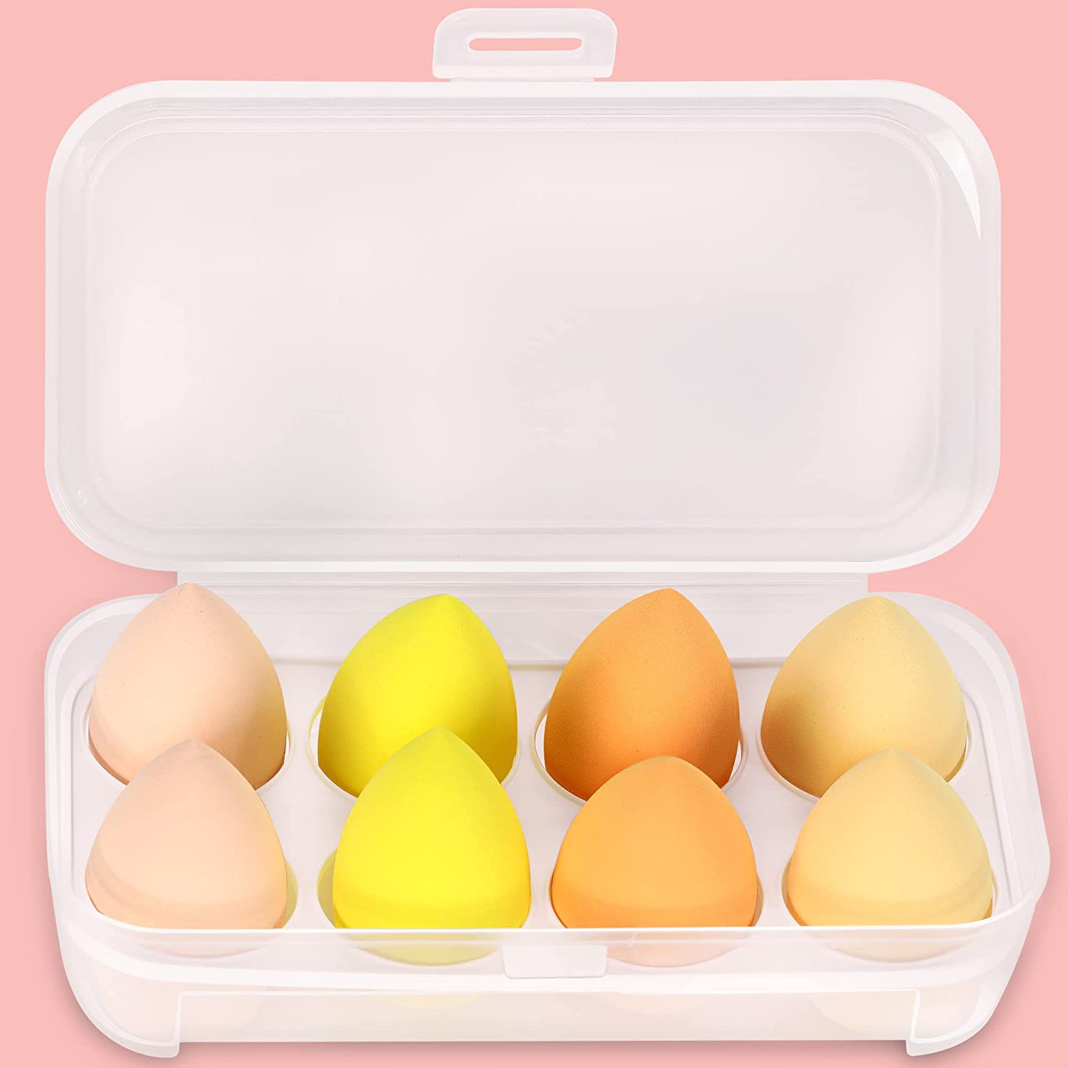 AOPUN 8 Pcs Beauty Blender Makeup Sponge Set, Beauty Blending Foundation Sponge, Flawless for Liquid, Cream, and Powder, Multi-Colored Makeup Sponges with Storage Box, Yellow