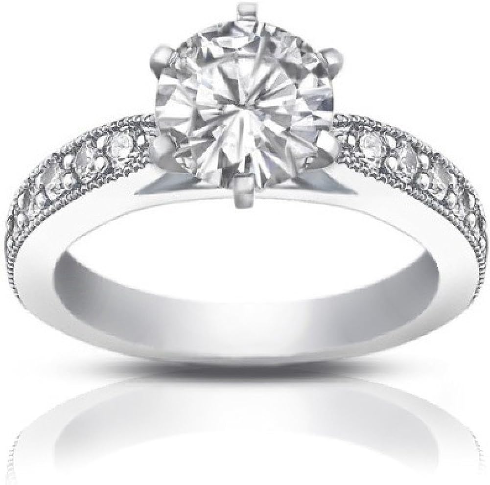 Madina Jewelry 1.40 ct Round Cut Diamond Engagement Ring Whit Millgrain on The Shank in 14 kt White Gold