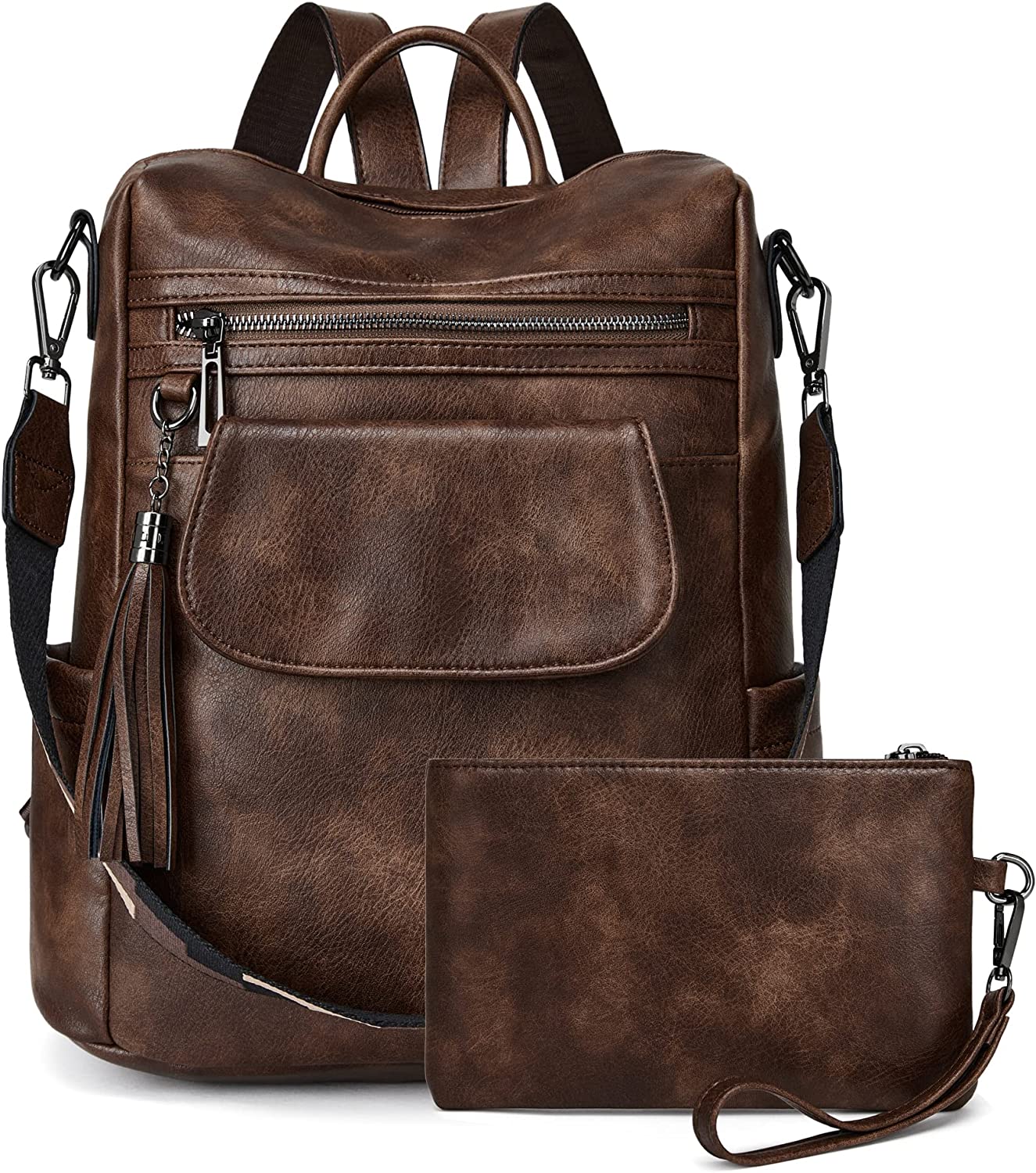 OPAGE Leather Backpack Purse for Women Fashion Designer Ladies Shoulder Bags Travel Backpack With Wristlet