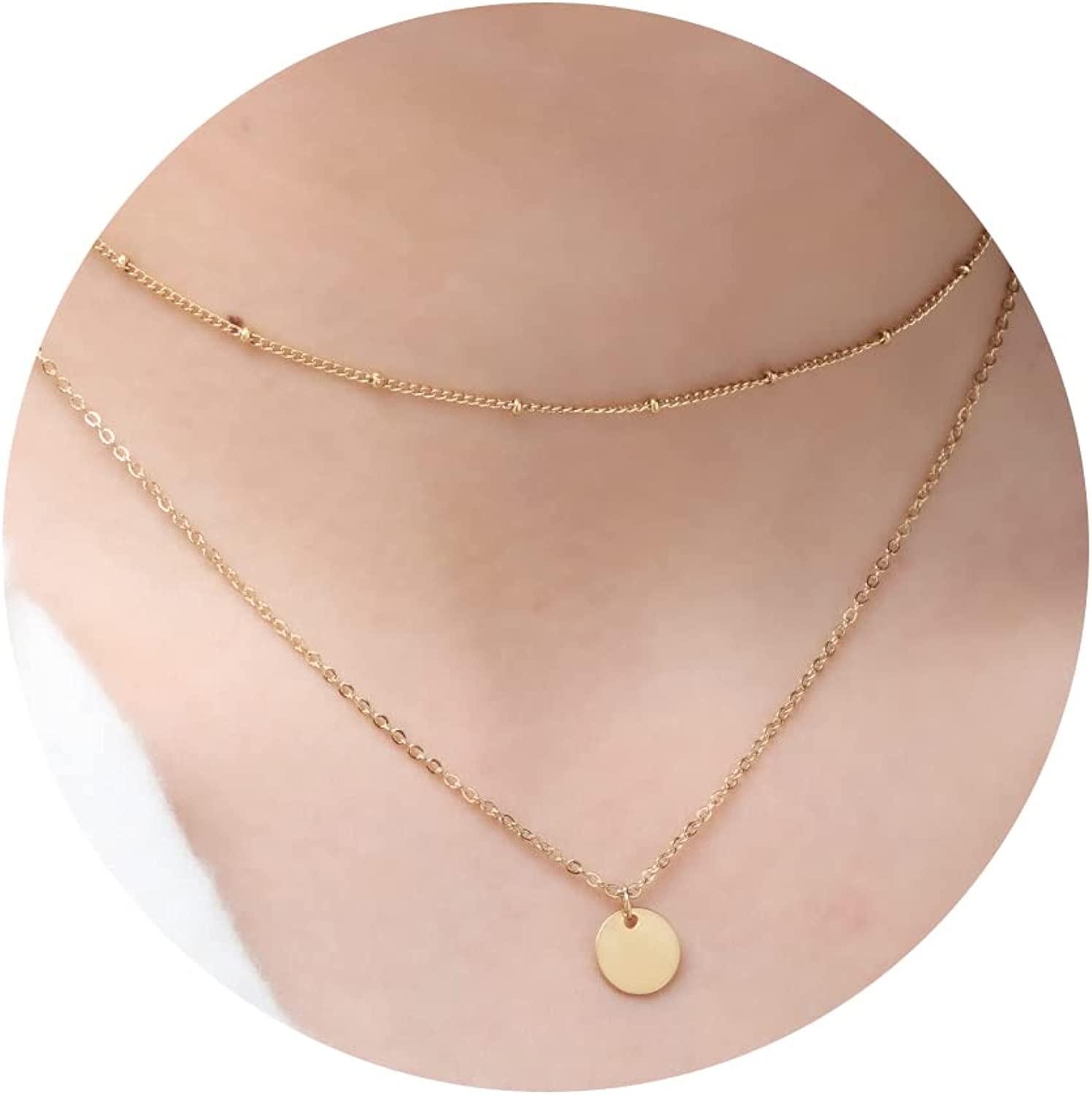 ALEBEE Dainty Layered Diamond Necklace for Women 14K Gold Plated Cute Tiny Diamond Necklace Wedding Jewelry for Bridesmaid Brides Layering Beaded Link Chain Jewelry Gifts for Her