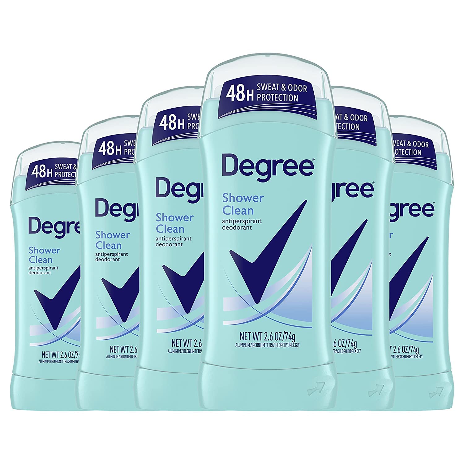 Degree Advanced Antiperspirant Deodorant Shower Clean, Pack of 6, 72-Hour Sweat & Odor Protection Antiperspirant for Women with MotionSense Technology 2.6 oz