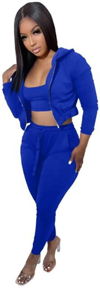 QueenLine 10sets Bulk Items Wholesale Lots Winter Clothes for Women 3 Piece Set Long Sleeve Coat Vest Pants Casual Sport Wear Blue L