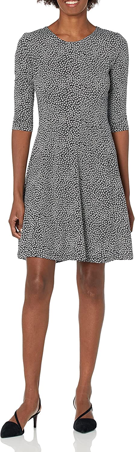 Lark & Ro Women's Three Quarter Sleeve Knit Fit and Flare Dress