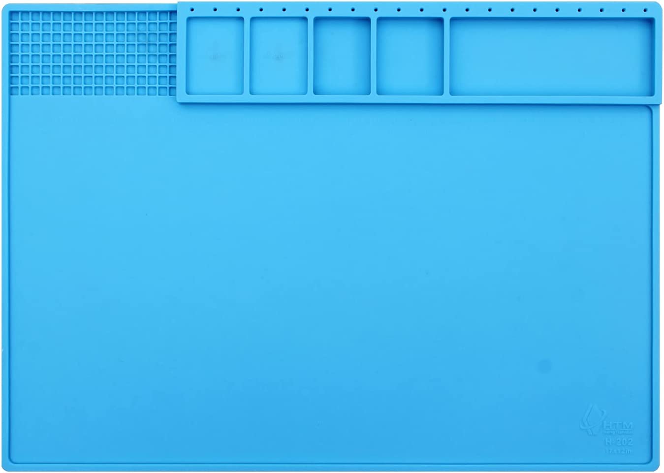 VOTCT Large Silicone Repair Mat Heat Resistant 932℉, Soldering Mat Has Magnetic Area and Multiple Parts Storage Areas For Repair Watch, Phone Other Electronic Product. Light Blue, Size: 17 x 12 Inch