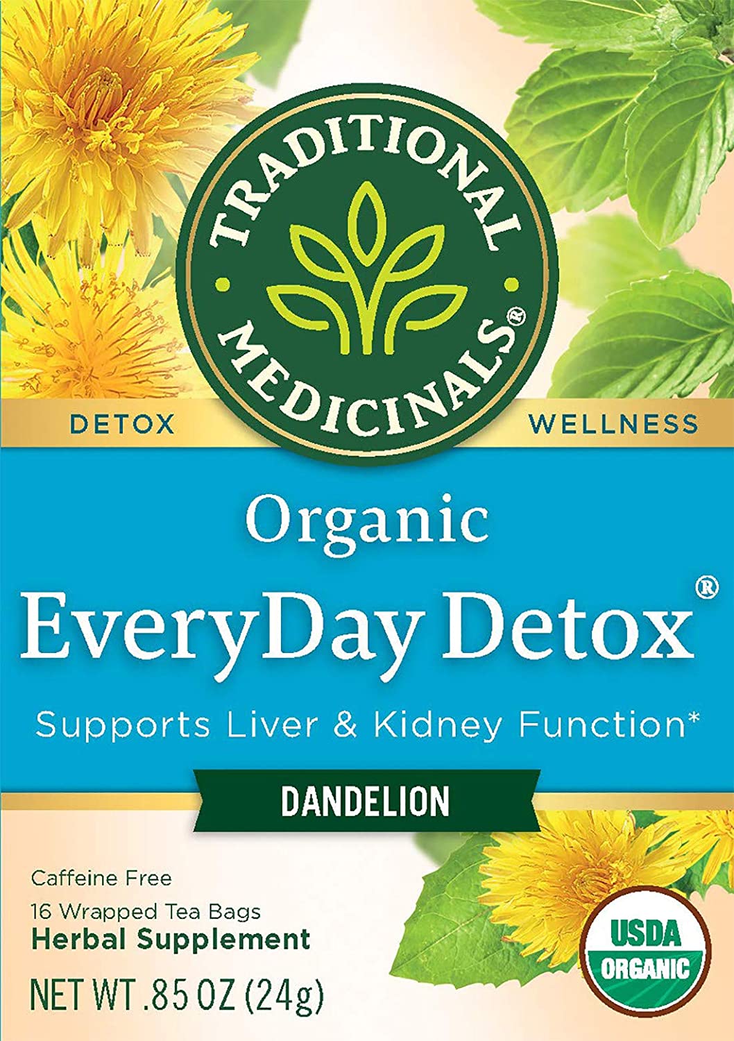 Traditional Medicinals Organic EveryDay Dandelion Detox Tea, 16 Count (Pack of 6)