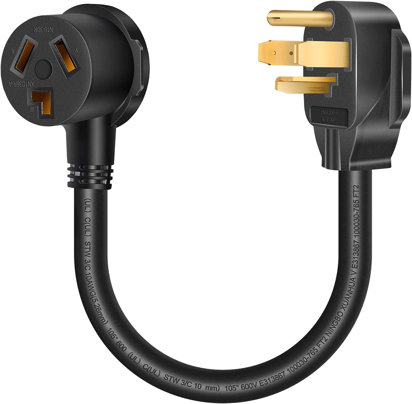 Beauty Kate Dryer Adapter Cord 3 Prong to 4 Prong - NEMA 14-30P Male to 10-30R Female, 30A, 250V, Dryer Cord Adapter 4 to 3 Prong