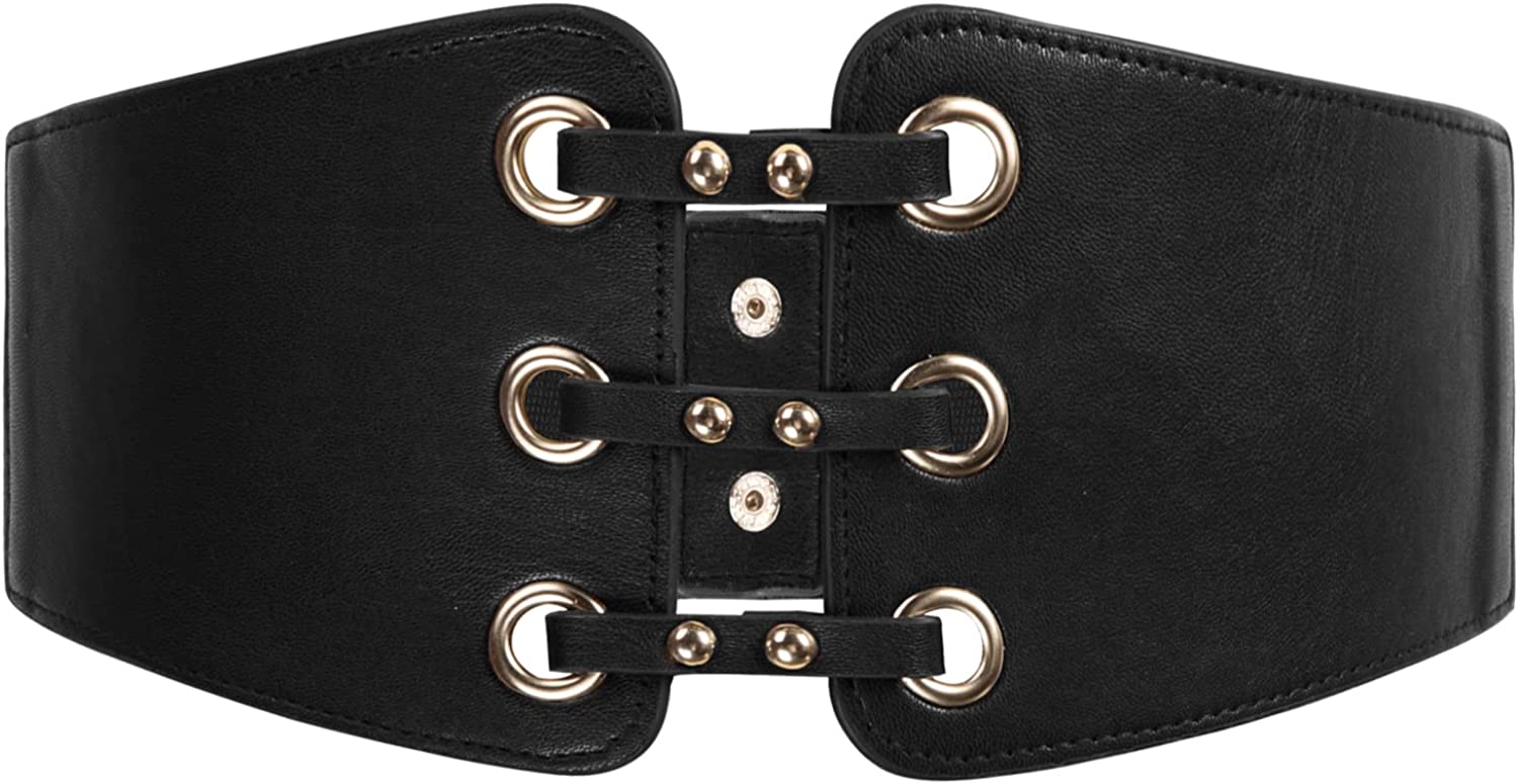 GRACE KARIN Women's PU Leather Belt Rivets Wide Waist Belt Stretch Waistband Steampunk Corset Belts for Shirts
