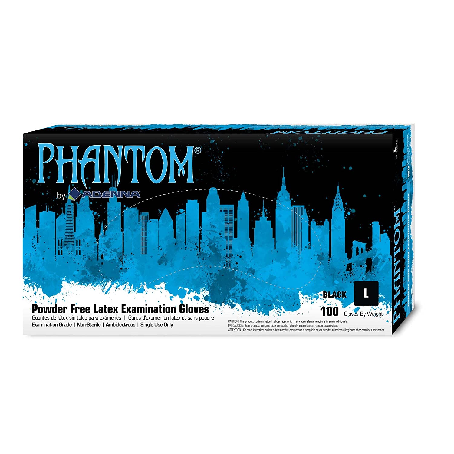 Adenna PHM916 Phantom 6 mil Latex Powder Free Exam Gloves (Black, Large) Box of 100