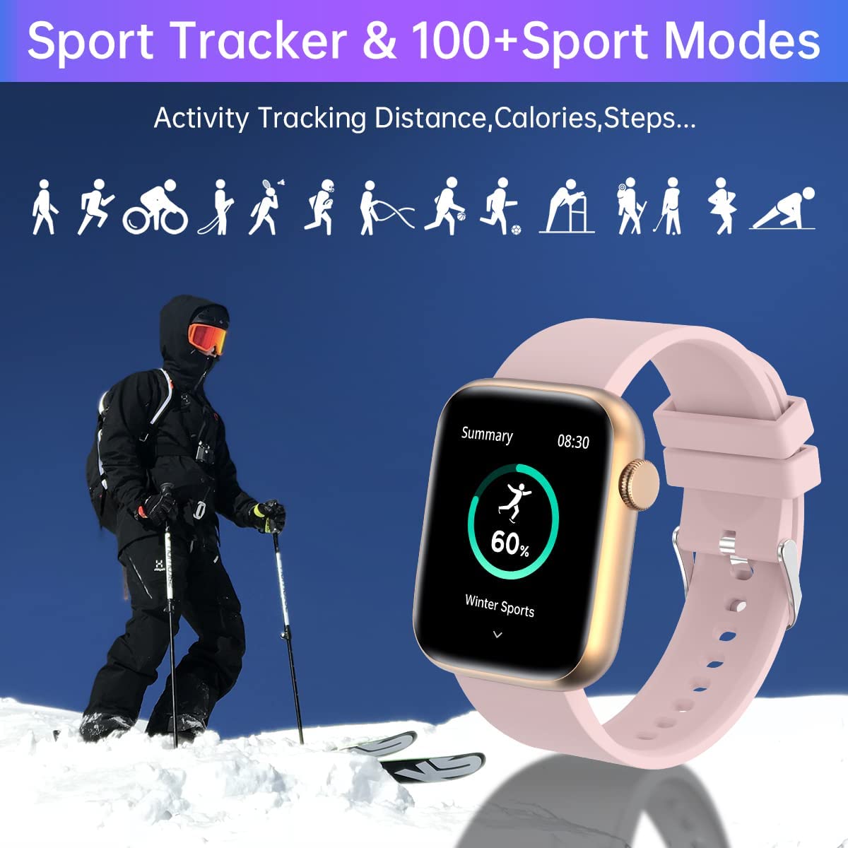 Smart Watch, 1.9" Full Touch Screen Smart Watch for Android & iOS Phones with Heart Rate & Blood Oxygen Monitor, 123 Sport Modes，Voice Assistant, Fitness Smart Watch for Women Men