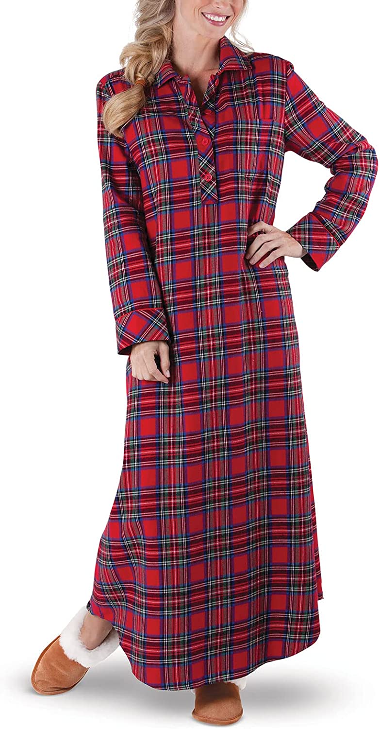 PajamaGram Long Flannel Nightgown - Women Nightgown, Plaid