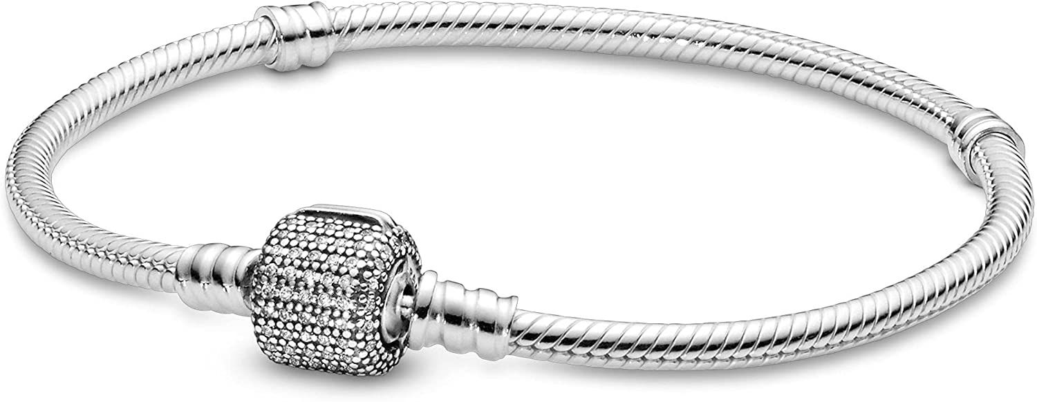 Pandora Jewelry Moments Sparkling Pave Clasp Snake Chain Cubic Zirconia Bracelet in Sterling Silver