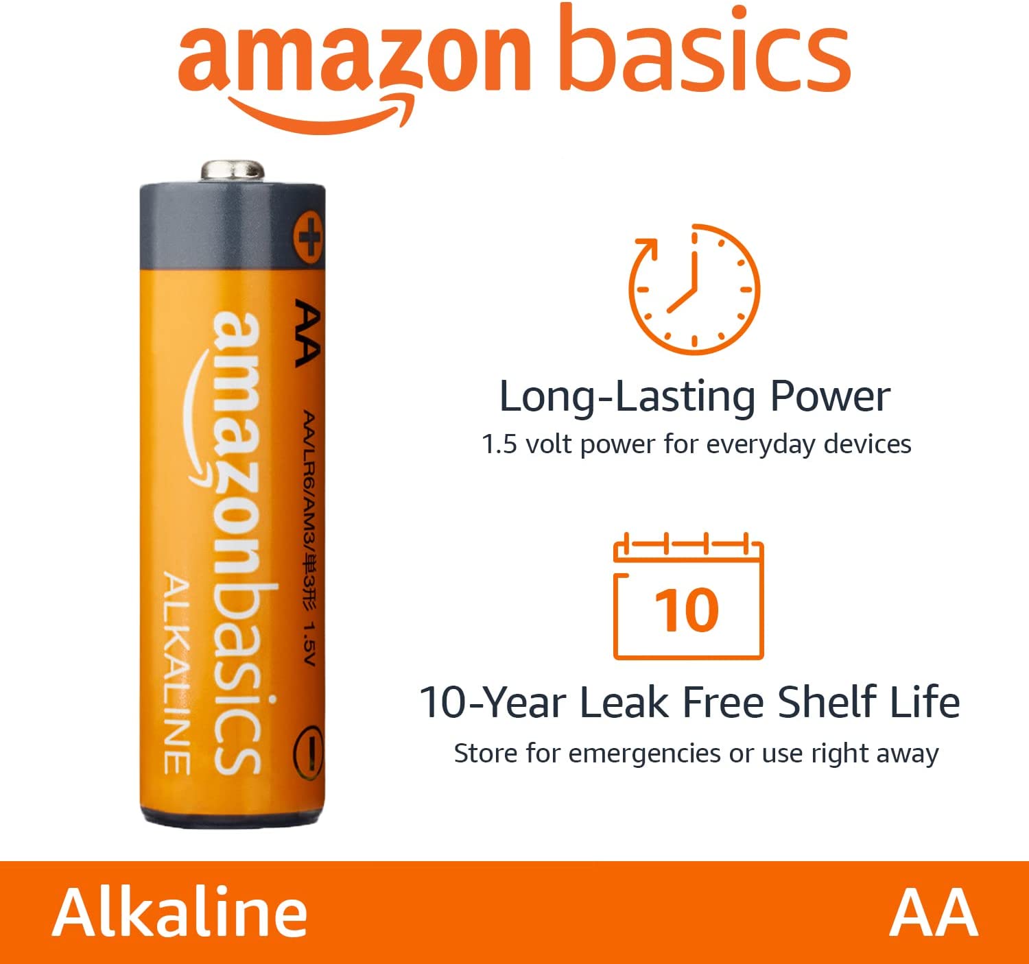 Amazon Basics 48 Pack AA High-Performance Alkaline Batteries， 10-Year Shelf Life， Easy to Open Value Pack
