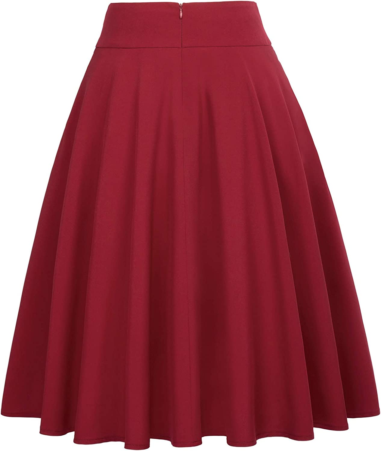 Belle Poque Women's High Waist A-Line Pockets Skirt Skater Flared Midi Skirt