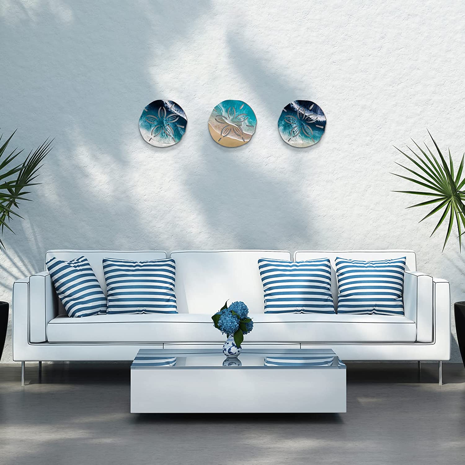 Jetec Sand Dollar Wall Decor 3 Pieces Wood Outdoor Coastal Wall Art Ocean Beach Sand Dollars Decor Wooden Sand Dollar Art Teal Seafoam Wall Decor for Home Bathroom Decor (Delicate Style)