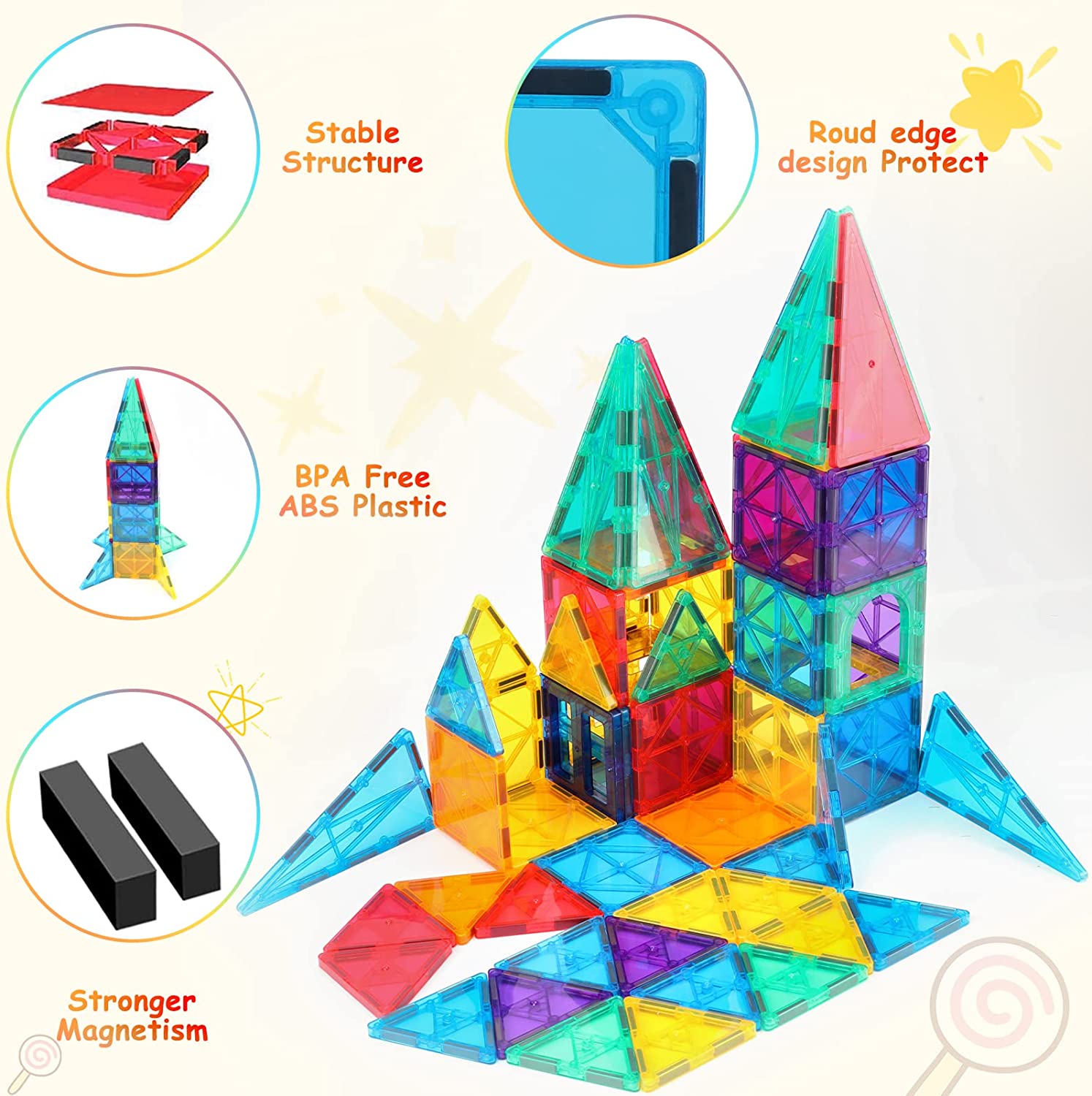 UMYQAQ 100 PCS Magnetic Tiles Building Block Set Clear 3D Magnet Building Tiles Educational Toys for Kid's Ages 4 5 6 7 8+ Toys Birthday Gifts