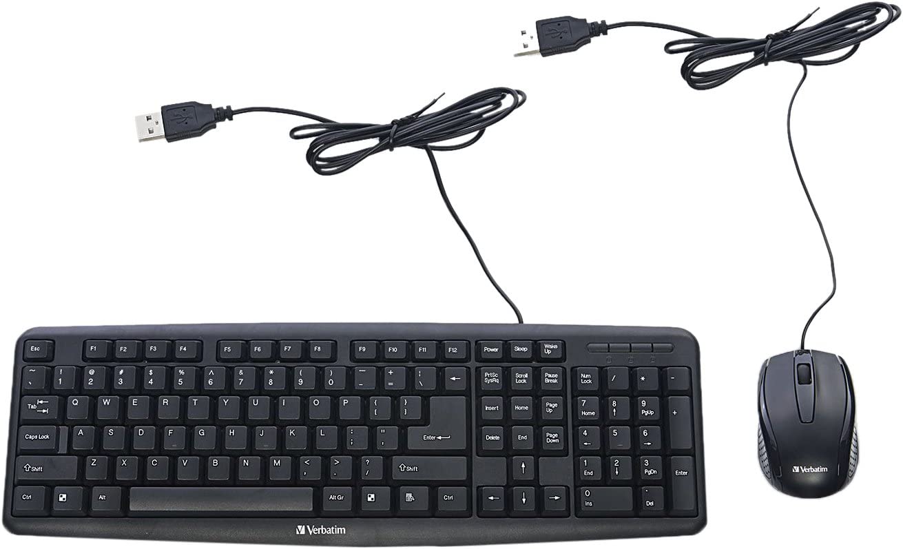 Verbatim Slimline Wired Keyboard and Mouse Combo, Optical Wired Mouse, Full-Size Keyboard, USB Plug-and-Play, Compatible with PC, Laptop - Frustration Free Packaging Black