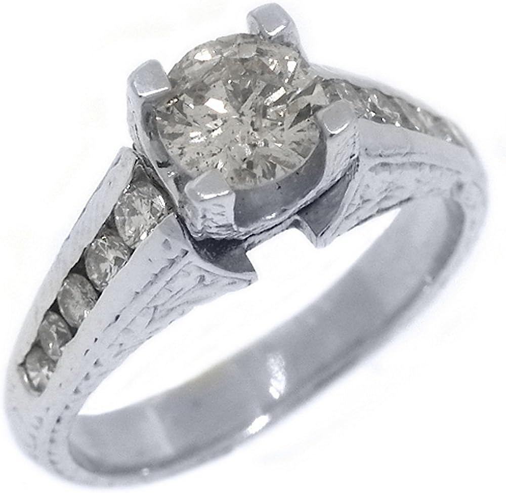 14k White Gold Brilliant Round Antique Diamond Engagement Ring 1.35 Carats