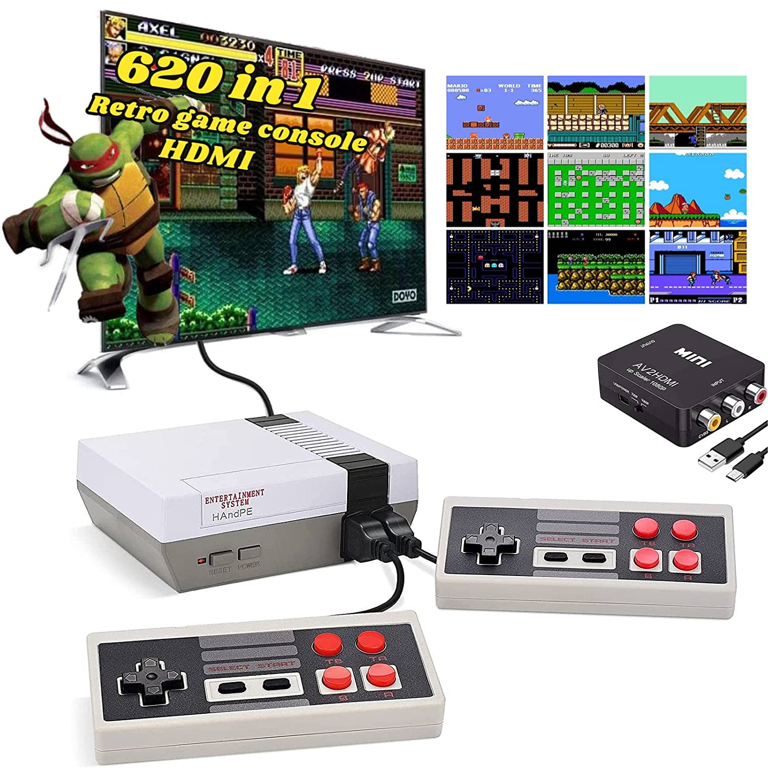 Retro Classic Game Console,Classic Video Games System Built-in 620 Games and 2 Classic Edition Controllers,Av Output Plug and Play,Retro Toys