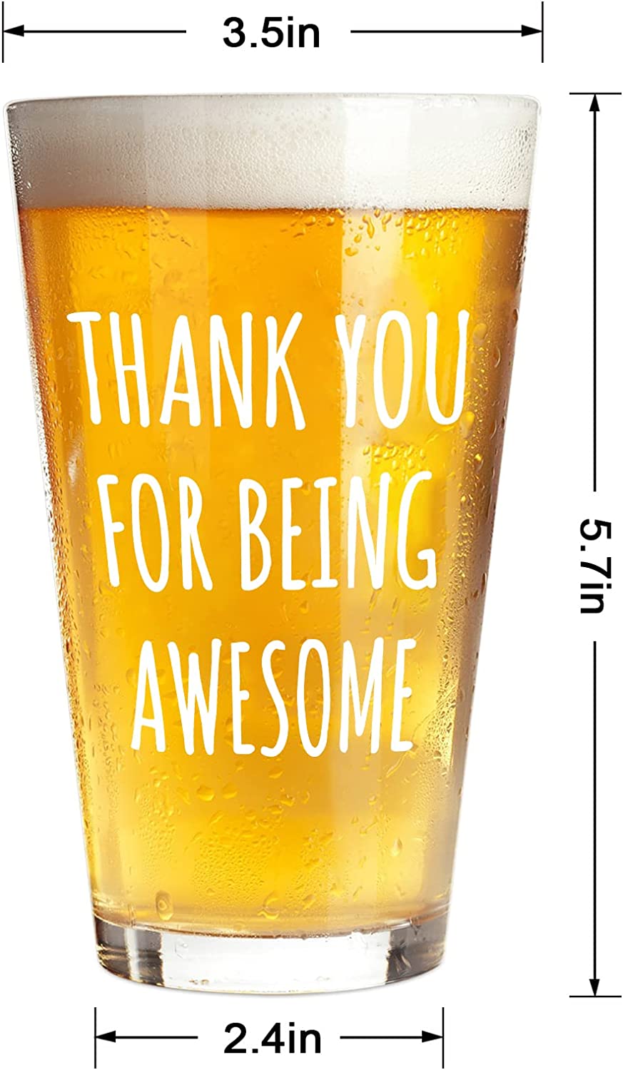 Modwnfy Thank You for Being Awesome Beer Glass, Funny Thank You Gifts for Christmas, Birthday Boss Day Congratulation Graduation, Inspirational Gifts Beer Pint Glass for Dad Boss Coworker, 15 oz