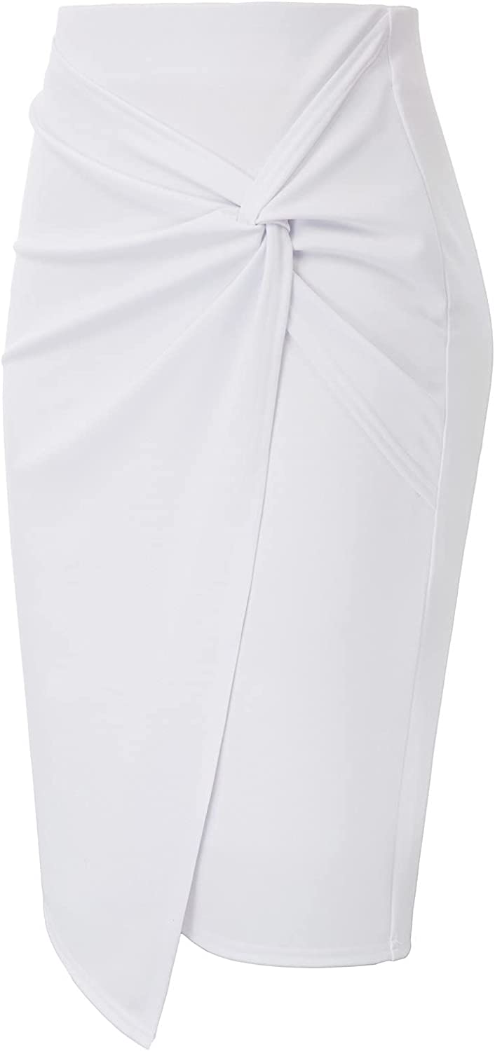 Kate Kasin Wear to Work Pencil Skirts for Women Elastic High Waist Wrap Front