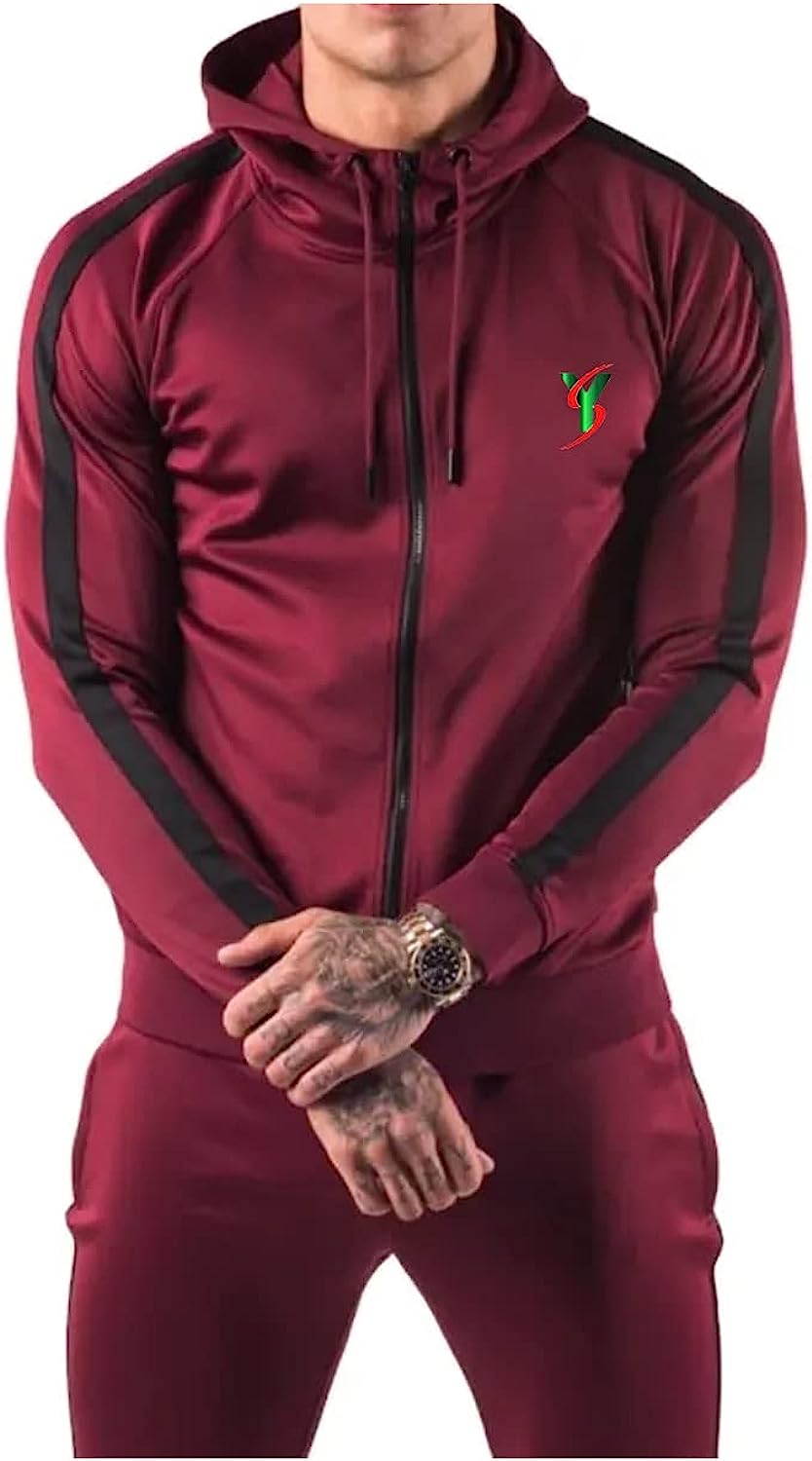 Tracksuits for Men Side Strip Fashionable Sweat suit Men's Tracksuit Jogging Suit Sportswear with Full Zip