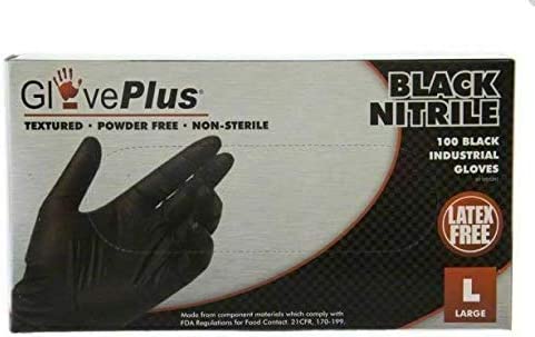 Gloveplus Textured Black Nitrile Glove Large 100 / Box