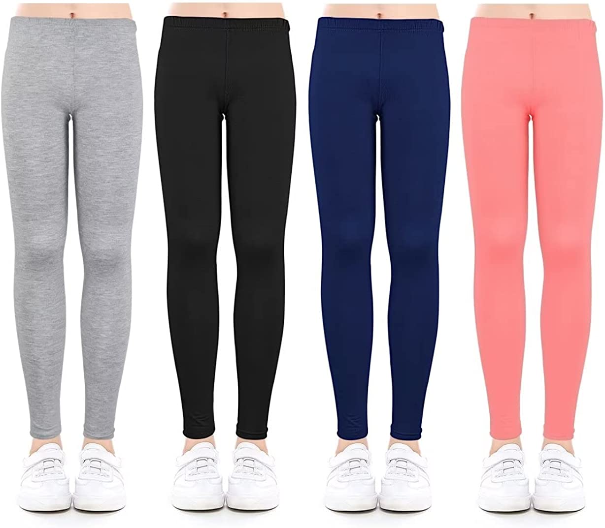 slaixiu 4 Pack Leggings for Girls Soft Comfortable Leggings for Kids in 3t to 12 Years Ankle Length Girls Printed Leggings