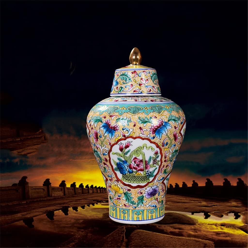 HOUKAI Antique Chinese Style Noble Enamel Porcelain Nobility Palace Decoration Handpainted Gold Ceramic Ginger Jar
