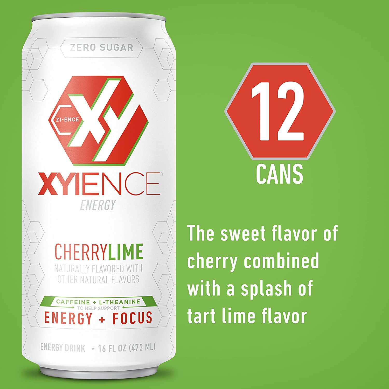 XYIENCE Energy Drink | Cherry Lime | Sugar Free | Zero Calories | Natural Flavors | Vitamin Fortified | 16 Ounce (Pack of 12)
